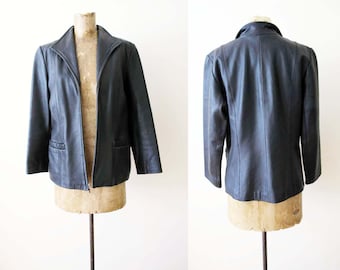 Vintage Y2K Black Leather Blazer: Zip Up Moto Jacket XS/S