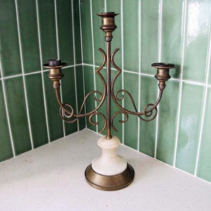 Vintage Brass and Marble Candelabra: Cottagecore Taper Candle Holder