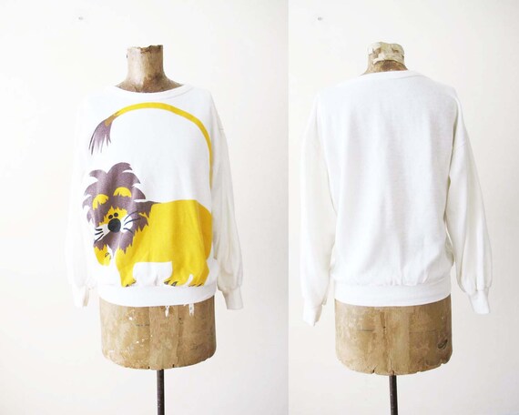 Vintage 70s Sweatshirt Small - Lion Big Cat Pullov