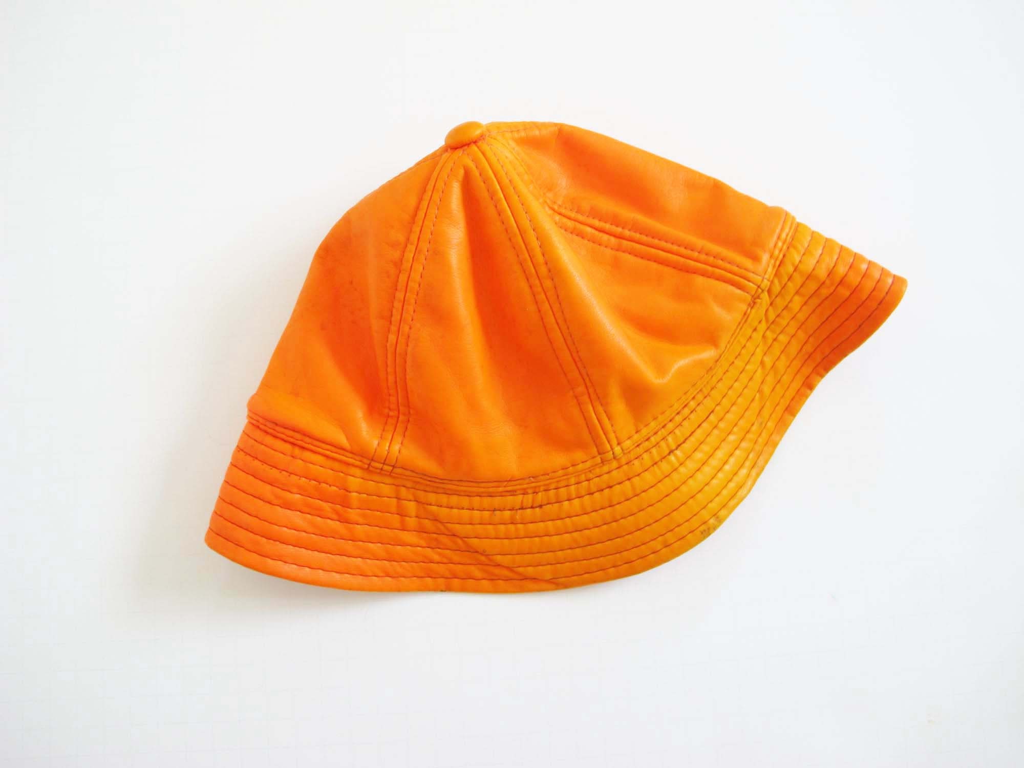 Vintage Orange Bucket Hat Pleather 
