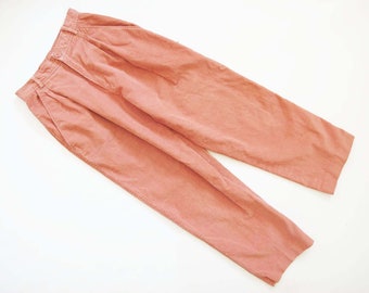 Vintage 80s Dusty Rose Pink Corduroy Pants 24 XS -  Pleated High Waist Trousers - Preppy Academia Cord Tapered Leg