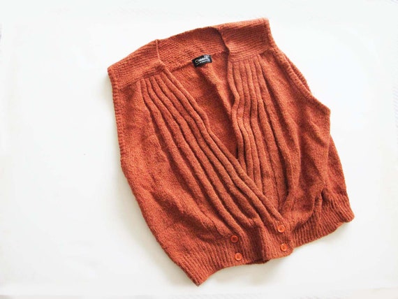 Vintage 70s Knit Vest M L - Womens Rust Orange Ves