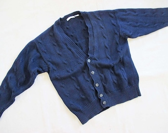 Kardigan bawełniany z dzianiny kablowej w stylu vintage z lat 90. – granatowy Liz Claiborne S/M