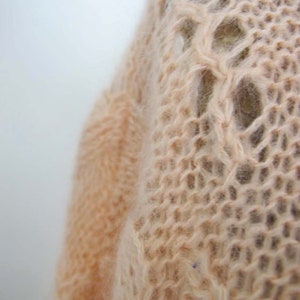 Vintage Baggy Cable Knit Cardigan Sweater M Oversized Open Weave Pointelle Mohair Pullover Peach Pink Pastel Knitted Grunge Fairy Kei image 6