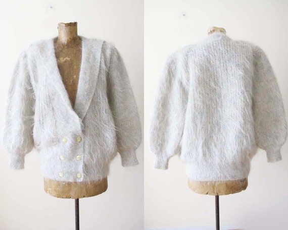 Vintage Mohair Cardigan M - 80s Fuzzy Mohair Sweat
