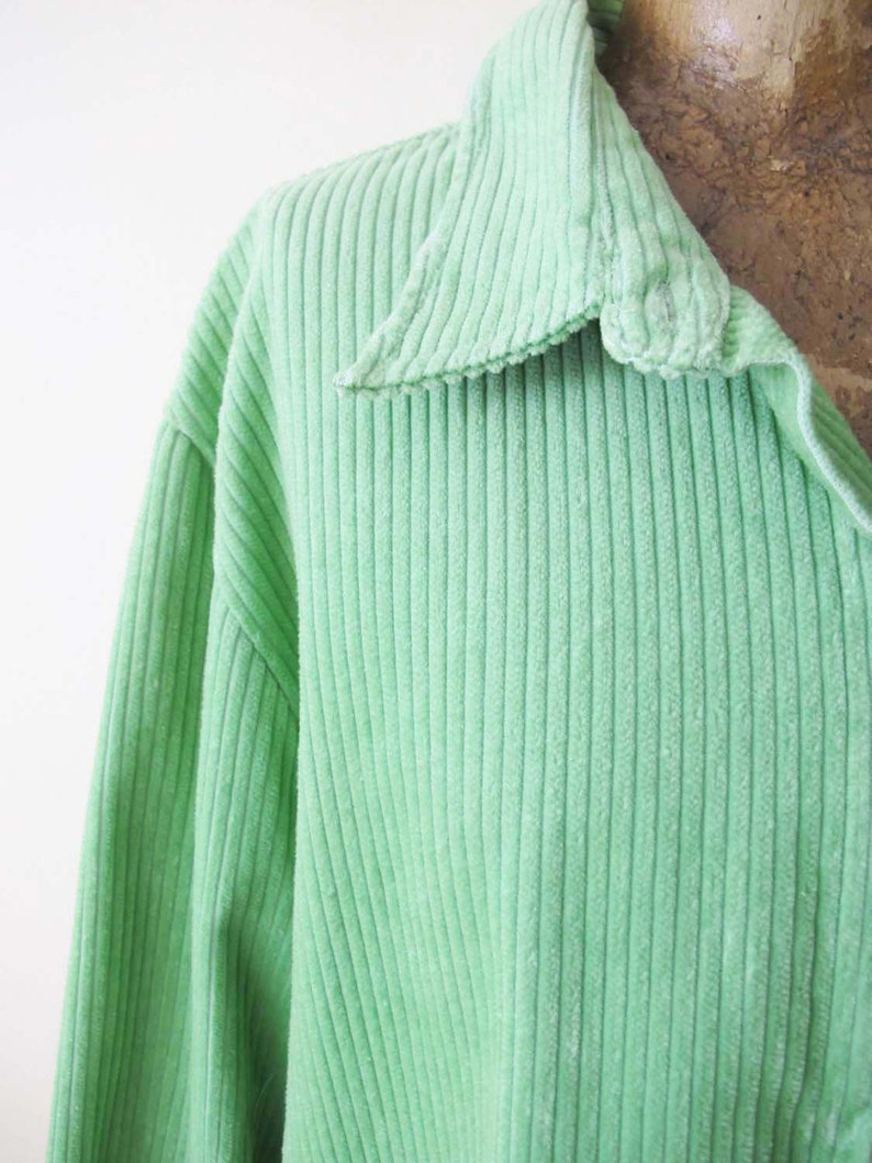 Vintage 90s Mint Green Corduroy Button Up Long Sleeve Shirt L XL 1990s Grunge Boxy Oversized Cord Jacket Pastel image 4