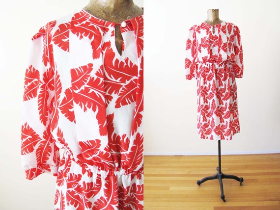 Vintage 80s Palm Leaf Dress S - 80s does 40s Dress