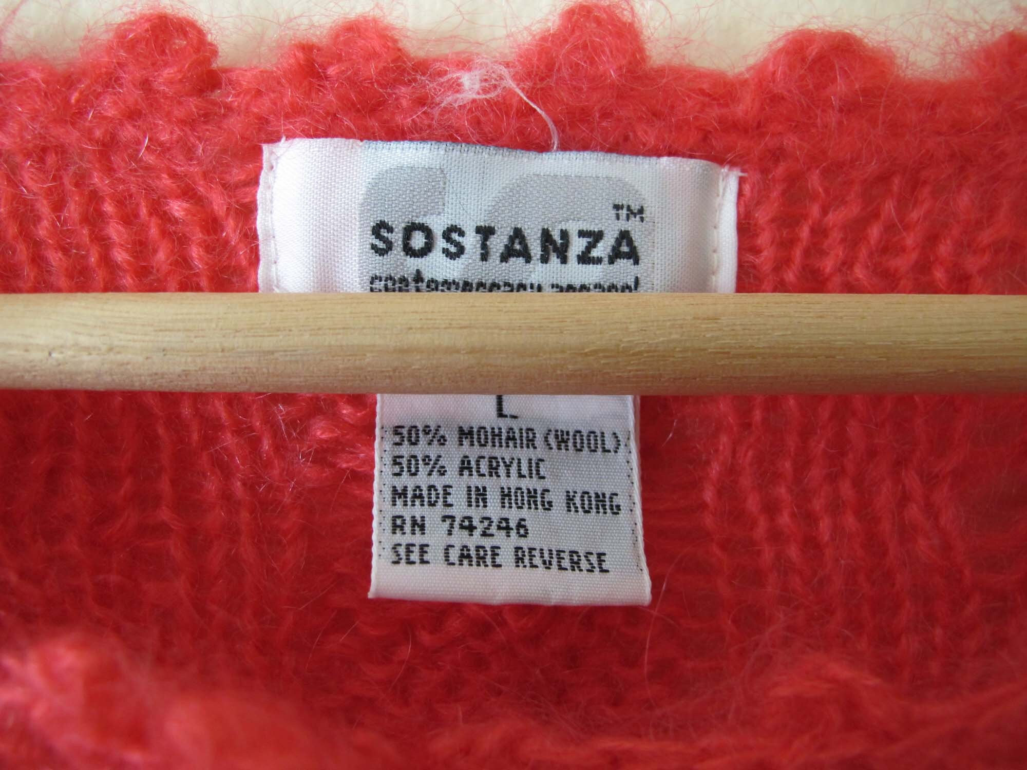 Cardigan Petit Pull Ouvert Tricoté Main En Mohair - Rouge Rose Vif Atomique Vintage - Taille S Occasion