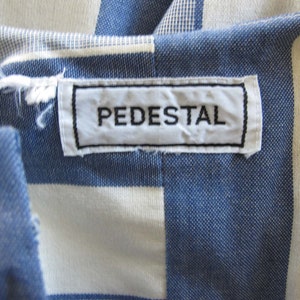Vintage 80s Blue White Stripe Cotton Minimalist Dress M 1980s Wide Sleeve Simple Midi Sundress image 6