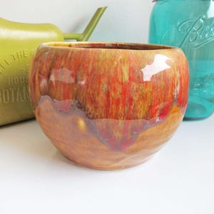 Vintage 60s Orange Ceramic Dripglaze Ceramic Pot 4" Diameter