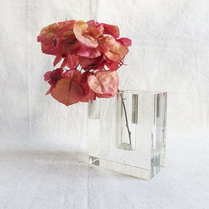 Vintage Square Lucite Glass Bud Vase Glass Plant Cutting Vase Modern Minimalist Glass Container 80s Home Decor 80s Glass Flower Vase image 1