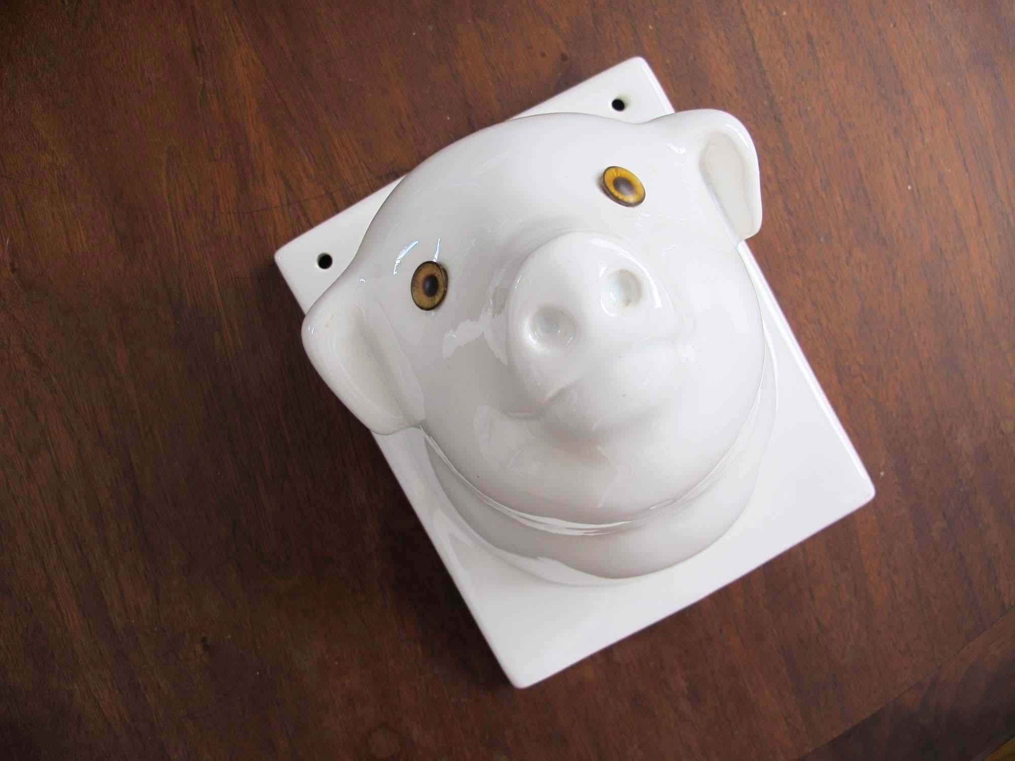 Vintage Ceramic Pig Wall Hook White Towel Apron Hook Farmhouse