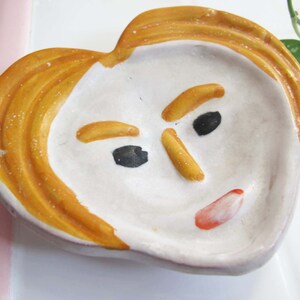 Vintage Face Spoon Rest made in Italy 60s Mid Century Ceramic Human Face Ring Dish Catchall Quirky Gift For Friend image 2