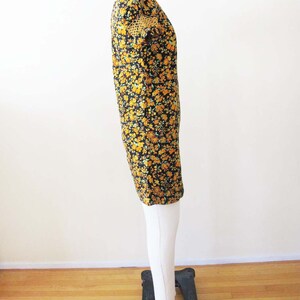 Vintage 60s Floral Babydoll Mini Dress XS 1960s Black Orange Yellow Puff Sleeve Shift Sundress Twiggy Mod Style image 5