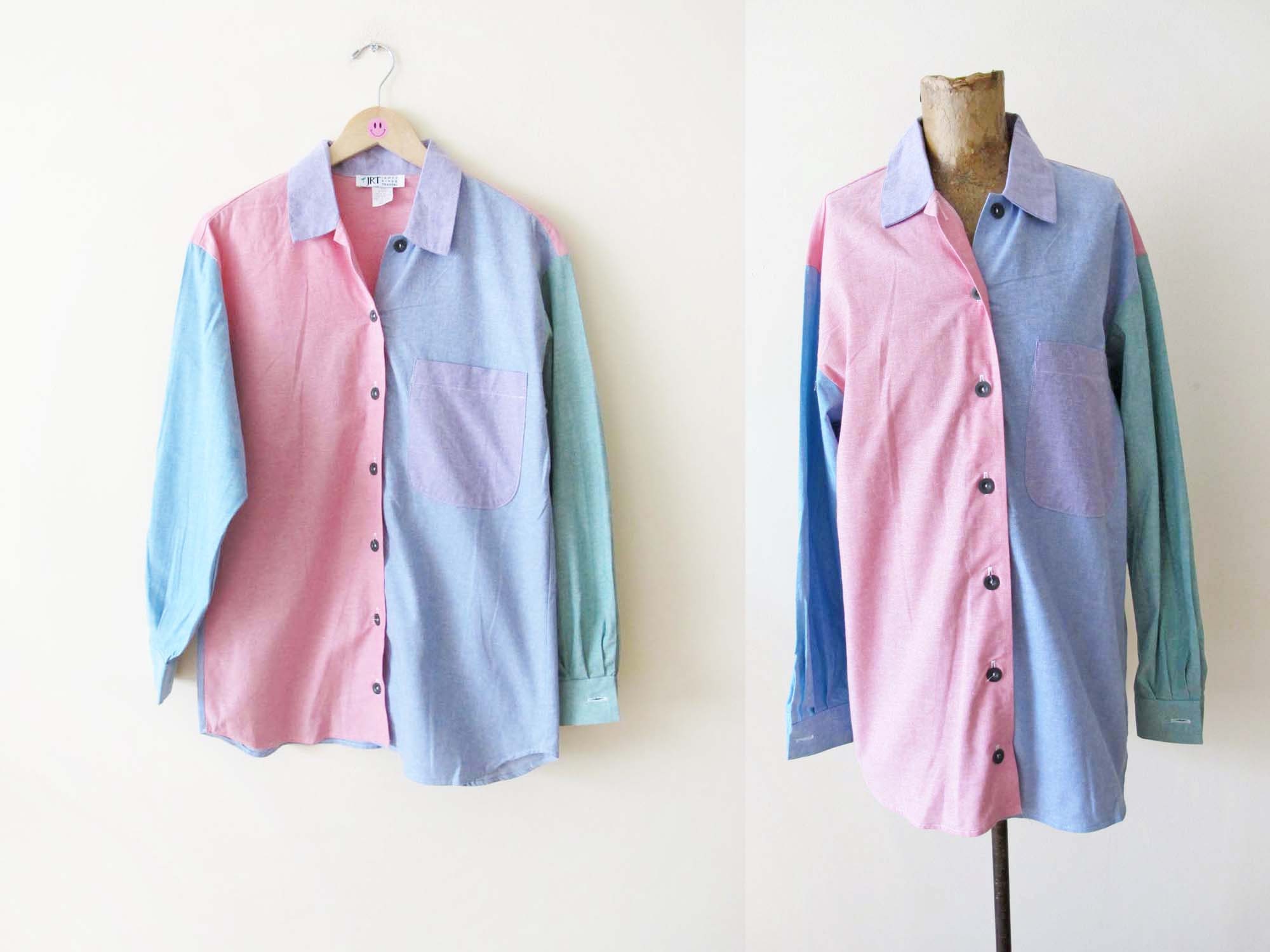 トップス unknown 80s 90s color blocking shirt Vintage 90s Color Block Button up Shirt Small - 1990s Pastel