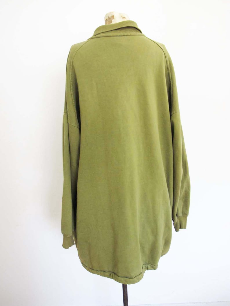 Vintage 90s Grunge Olive Green Long Cotton Anorak Sweater Jacket Baggy Oversized Large image 5