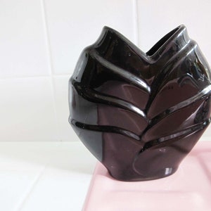 Vintage 80s Ikebana Black Vase Small 1980s Deco Pottery Ceramic Bud Vase Housewarming Gift For Friend image 1
