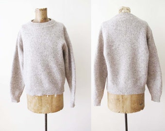 Vintage Off White Oatmeal Wool Blend  Knit Sweater Small - Neutral Beige Color Knitted Jumper - Made in USA Lands End