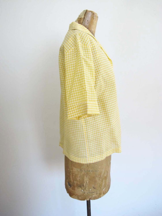 Vintage 50s Yellow Gingham Plaid Womens Blouse S … - image 3