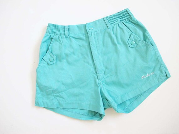 Vintage 80s Shorts Small - Teal Blue Cotton Shorts