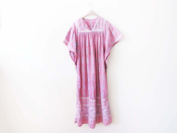 Vintage 80s Indian Maxi Dress S M - 1980s Pink Bl… - image 2