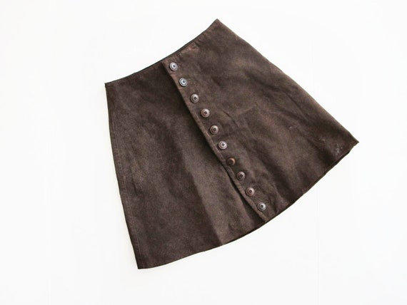 Vintage Brown Suede Leather Mini Skirt XS - 90s A