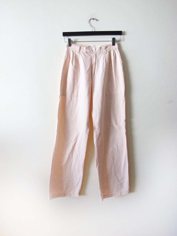 Vintage Pink Cotton Trousers Small 25 - 70s Pale … - image 3