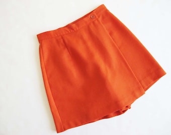 Vintage jaren 90 oranje wollen skort minirok XS 25 - Benetton hoge taille shortrok jaren 90