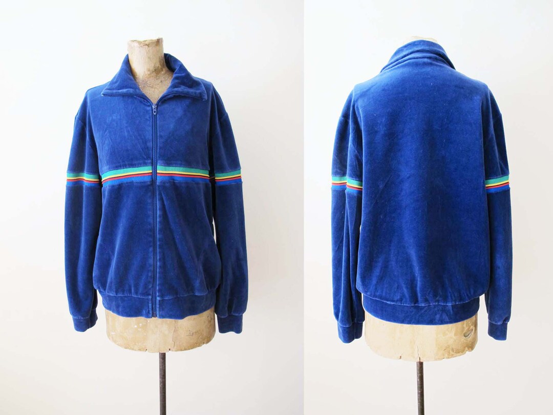 80's/90's Purple Striped Front Full Zip Velour Track Jacket main image 1