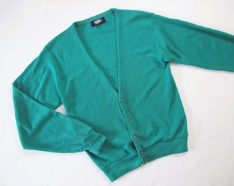 Vintage  Teal Green Cardigan M - 1980s Grandpa Grunge Cardigan Sweater - Preppy Academia Oversized Baggy Cardigan
