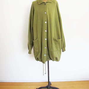 Vintage 90s Grunge Olive Green Long Cotton Anorak Sweater Jacket Baggy Oversized Large image 6