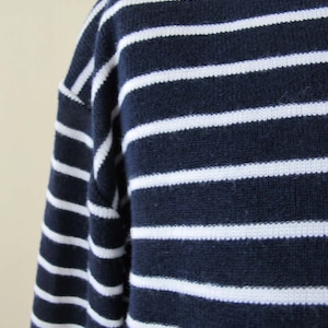 Vintage 80s Sailor Stripe Breton Shirt S M 1980s Navy Blue White Long Sleeve Cotton Knit Nautical Top image 6