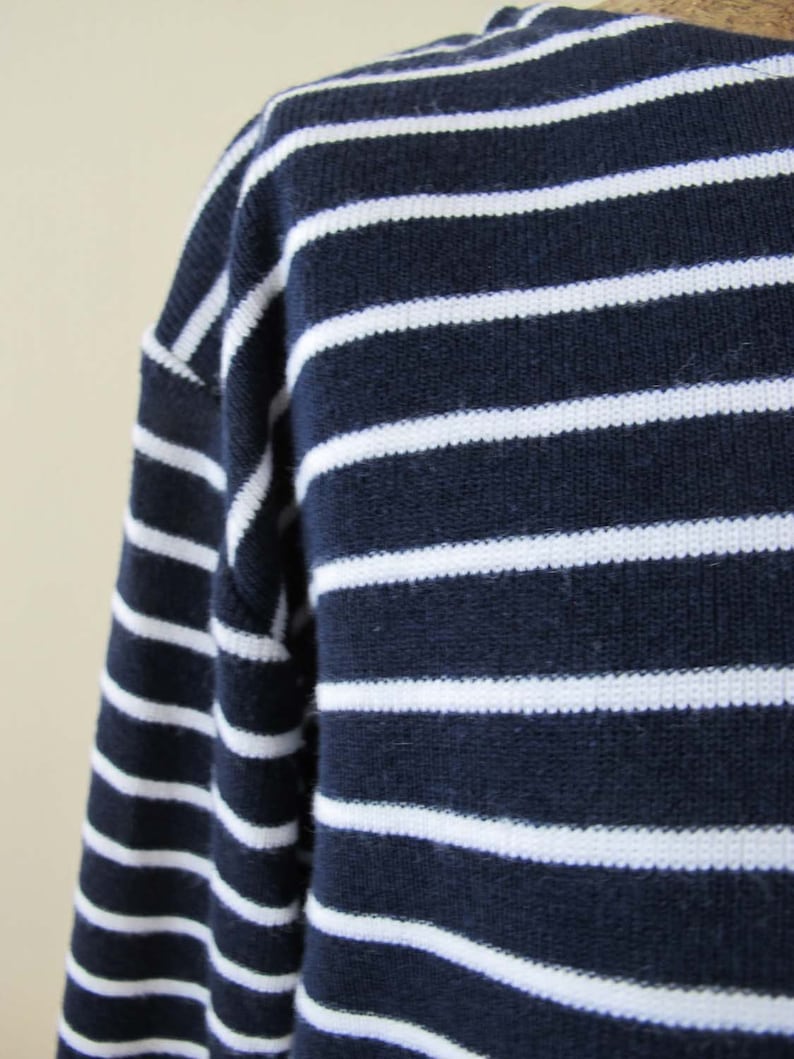 Vintage 80s Sailor Stripe Breton Shirt S M 1980s Navy Blue White Long Sleeve Cotton Knit Nautical Top image 6