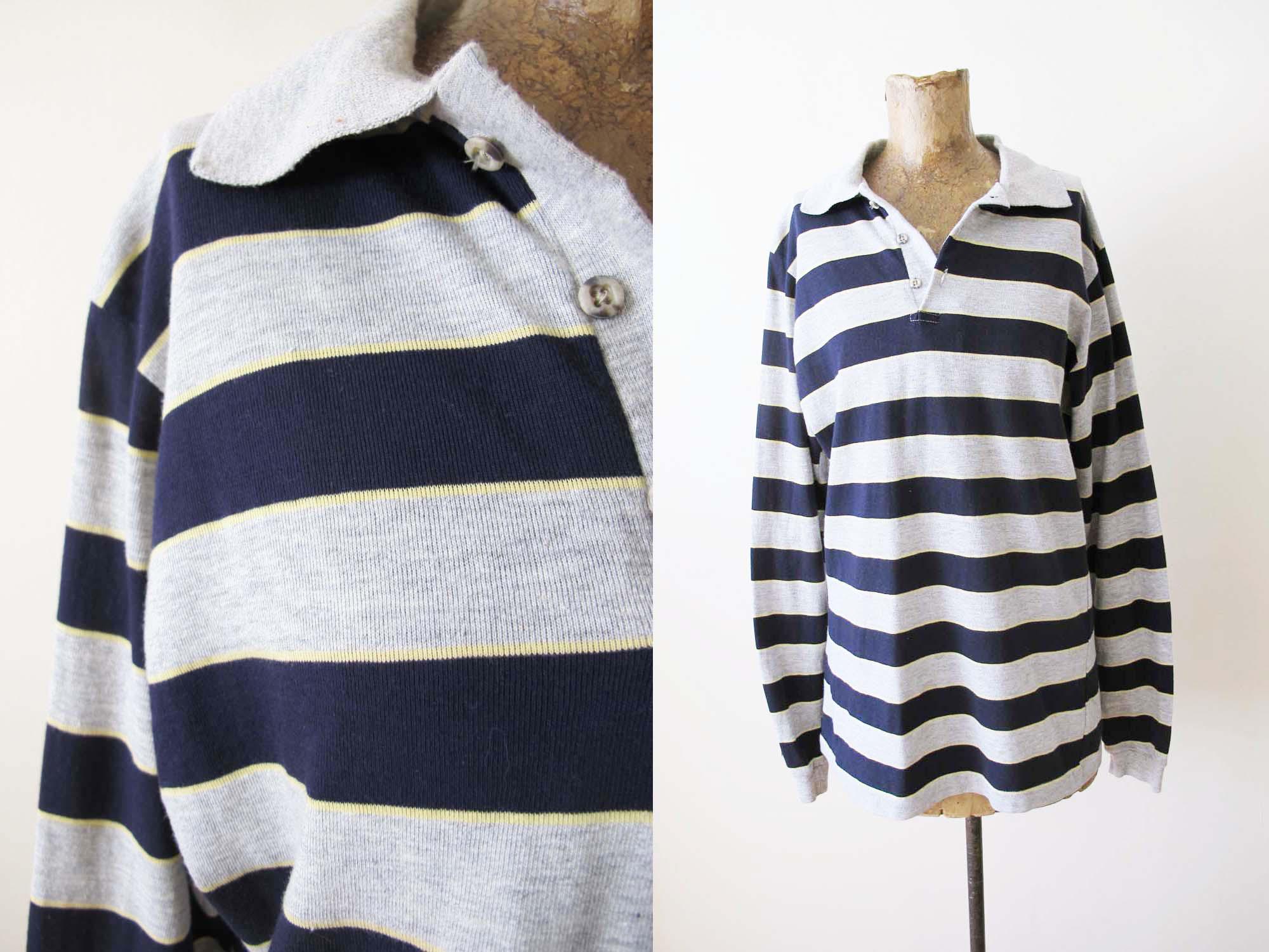 90s Long sleeve rugby shirt ストライプポロシャツ - メルカリ