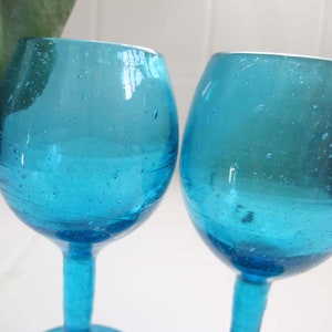 Vintage Turquoise Blue Aperitif Shot Glasses Set of 2 Vintage Barware 1960s Bubble Mini Goblets Cocktail Bar Cart Housewarming Gift image 4