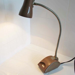 Vintage Small Brown Metal Industrial Gooseneck Lamp 80s Desk Office Task Lamp Flexible Neck image 4