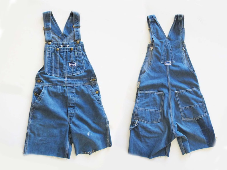 Vintage 70s Big Smith Denim Overall Shorts Small Vintage Blue Jean Overall Cut Off Shorts 1970s Big Smith Shortalls