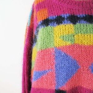 Vintage 90s Mohair Blend Colorblock Geometric Oversized Ribbed Knit Sweater M L Pink Orange Multicolor image 5