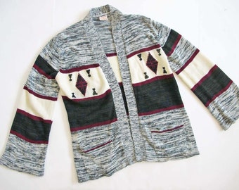 Cárdigan teñido espacial del suroeste de los años 70 S/M: Suéter estilo bata bohemio