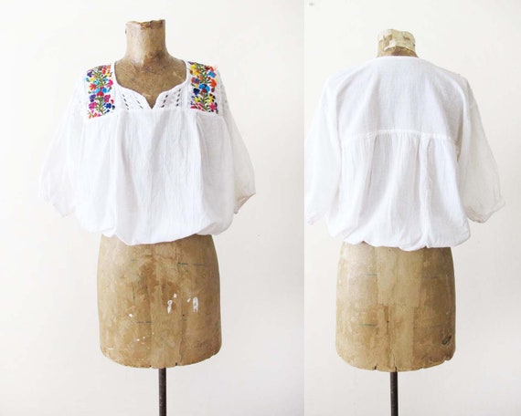 Vintage 70s Embroidered Peasant Shirt S - 1970s B