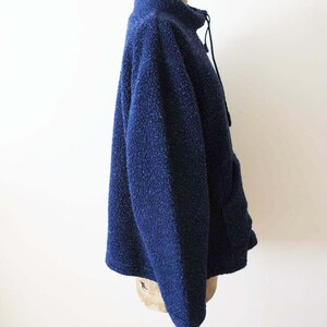 Vintage 90s Navy Blue Fleece Jacket S M Tall Mock Neck Pullover Deep Pile Fleece Hoodie Sweater image 3