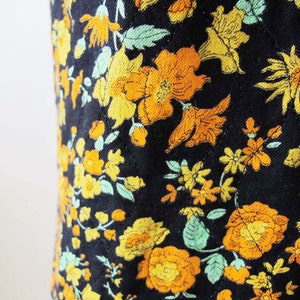 Vintage 60s Floral Babydoll Mini Dress XS 1960s Black Orange Yellow Puff Sleeve Shift Sundress Twiggy Mod Style image 4