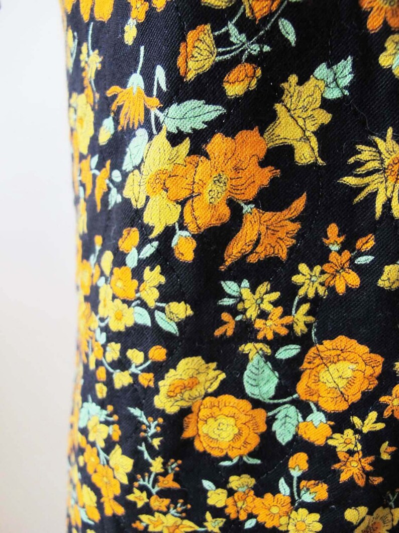 Vintage 60s Floral Babydoll Mini Dress XS 1960s Black Orange Yellow Puff Sleeve Shift Sundress Twiggy Mod Style image 4