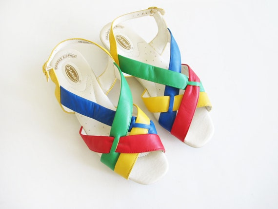 vintage 80's rainbow flip flops