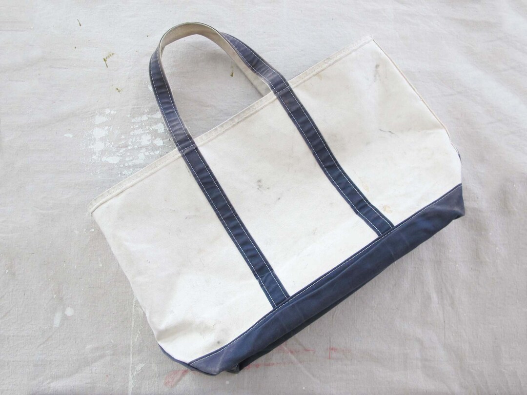 Vintage LL Bean Bote and Tote XL Zip Top White and Blue Etsy