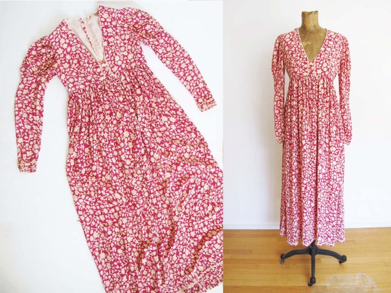Vintage 60s Maxi Dress XS 1960s Pink 