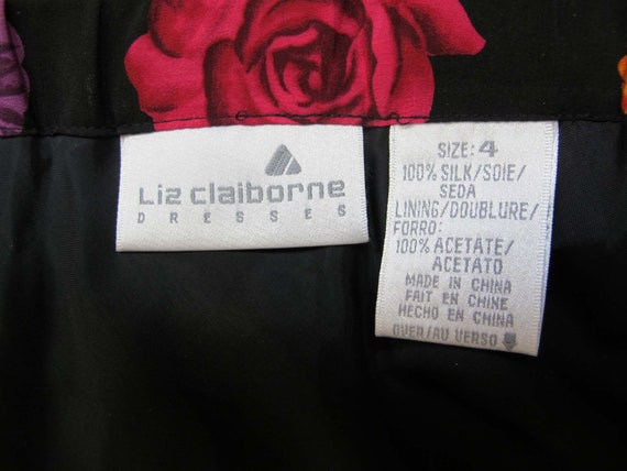 Vintage 90s 2000s Flower Print Black Silk Skirt S… - image 4