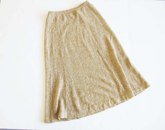 Vintage 1970s Tan Mohair Knit Midi Skirt S M - 70… - image 2