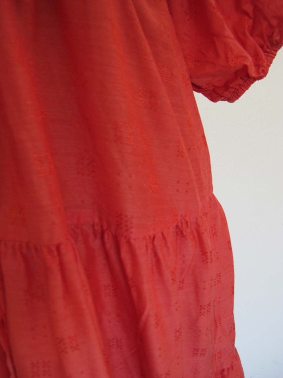 Vintage 70s Red Balloon Sleeve Peasant Dress S M … - image 4