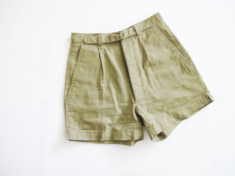 Vintage 80s High Waisted Shorts 25 Olive Green Womens Pleat Front Shorts 80s Clothing Cotton Natural Fiber Vintage Shorts Minimalist
